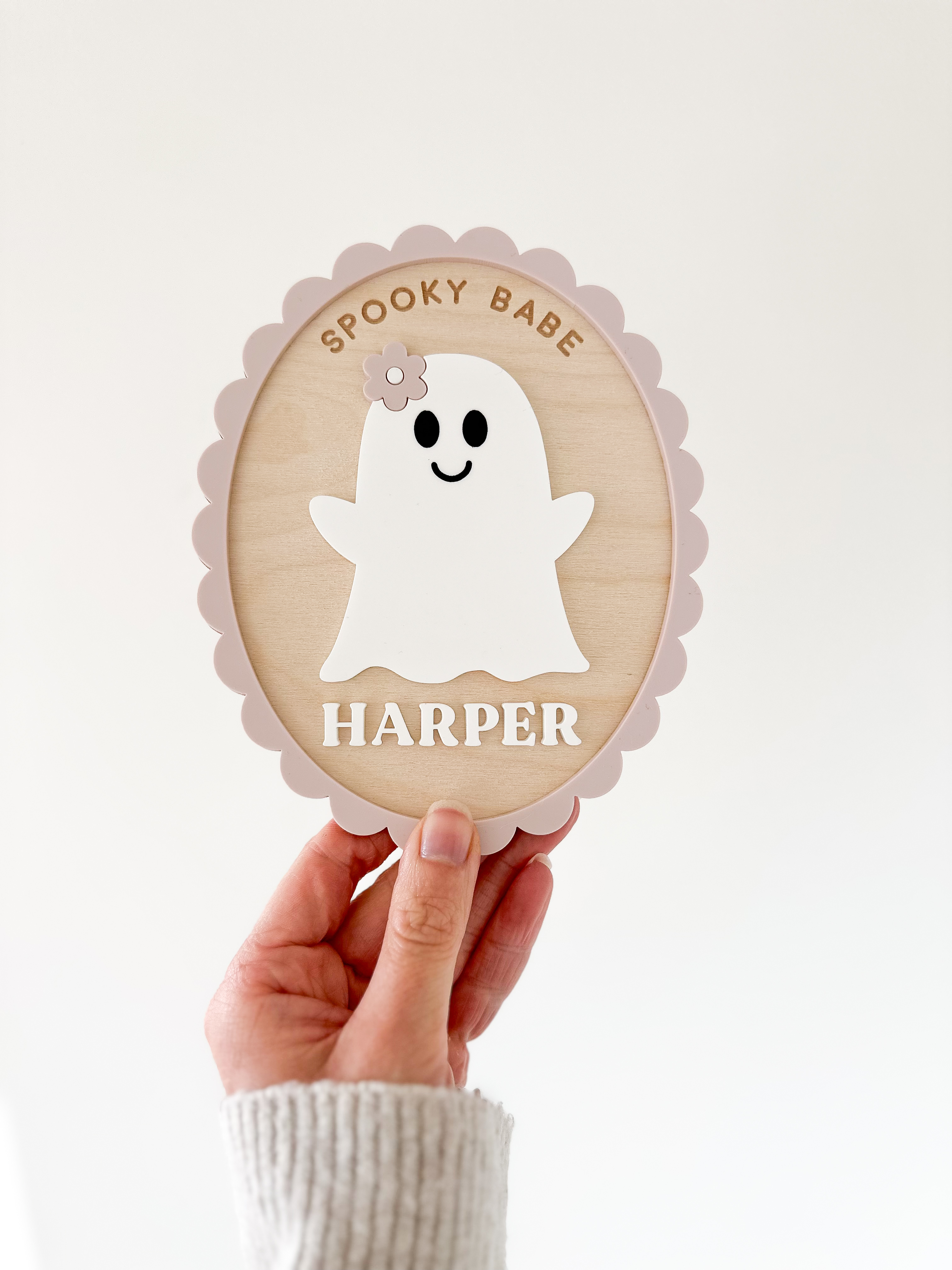Personalised spooky babe scalloped frame ghost shelf sitter image 4