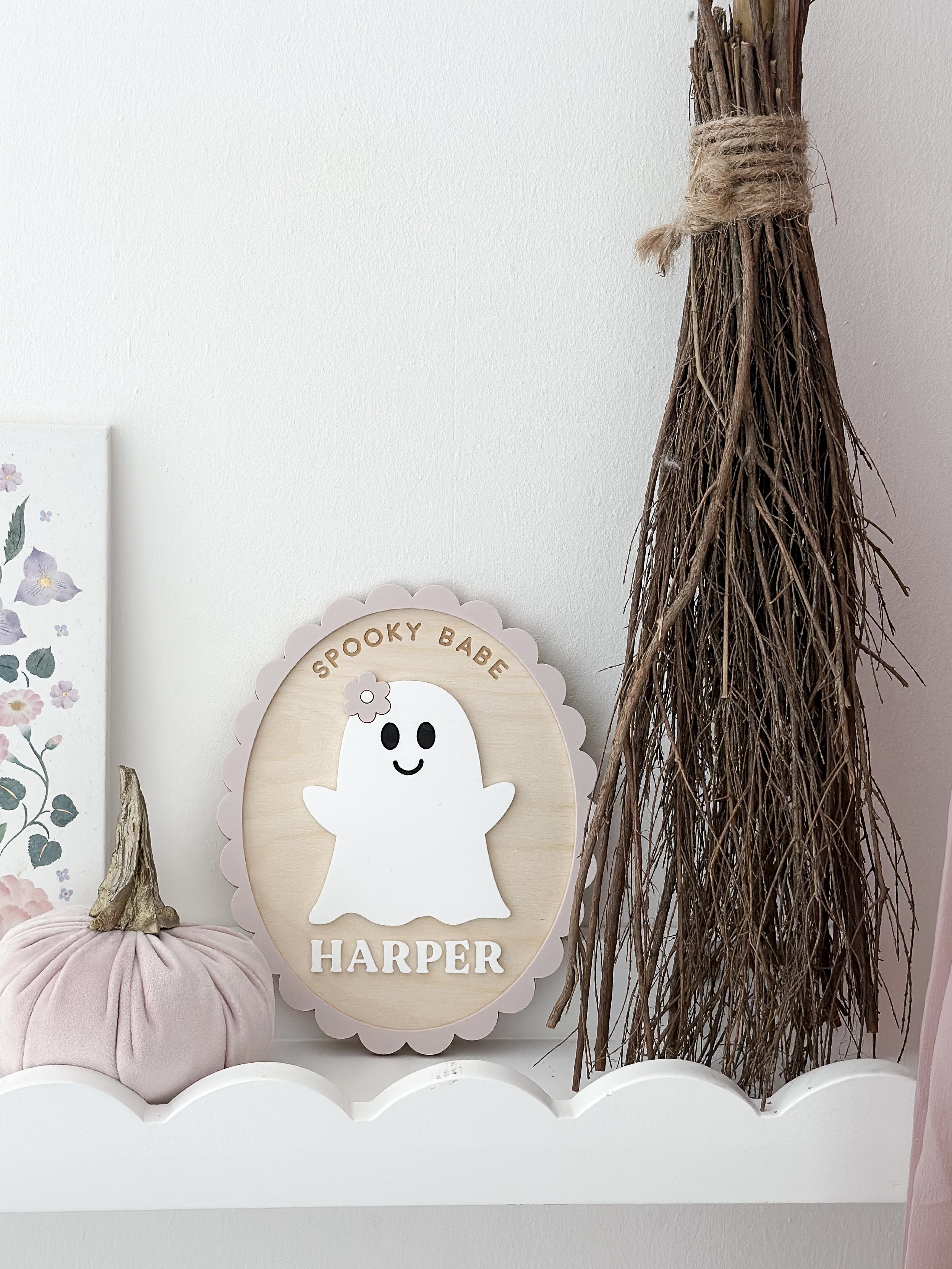 Personalised spooky babe scalloped frame ghost shelf sitter image 5