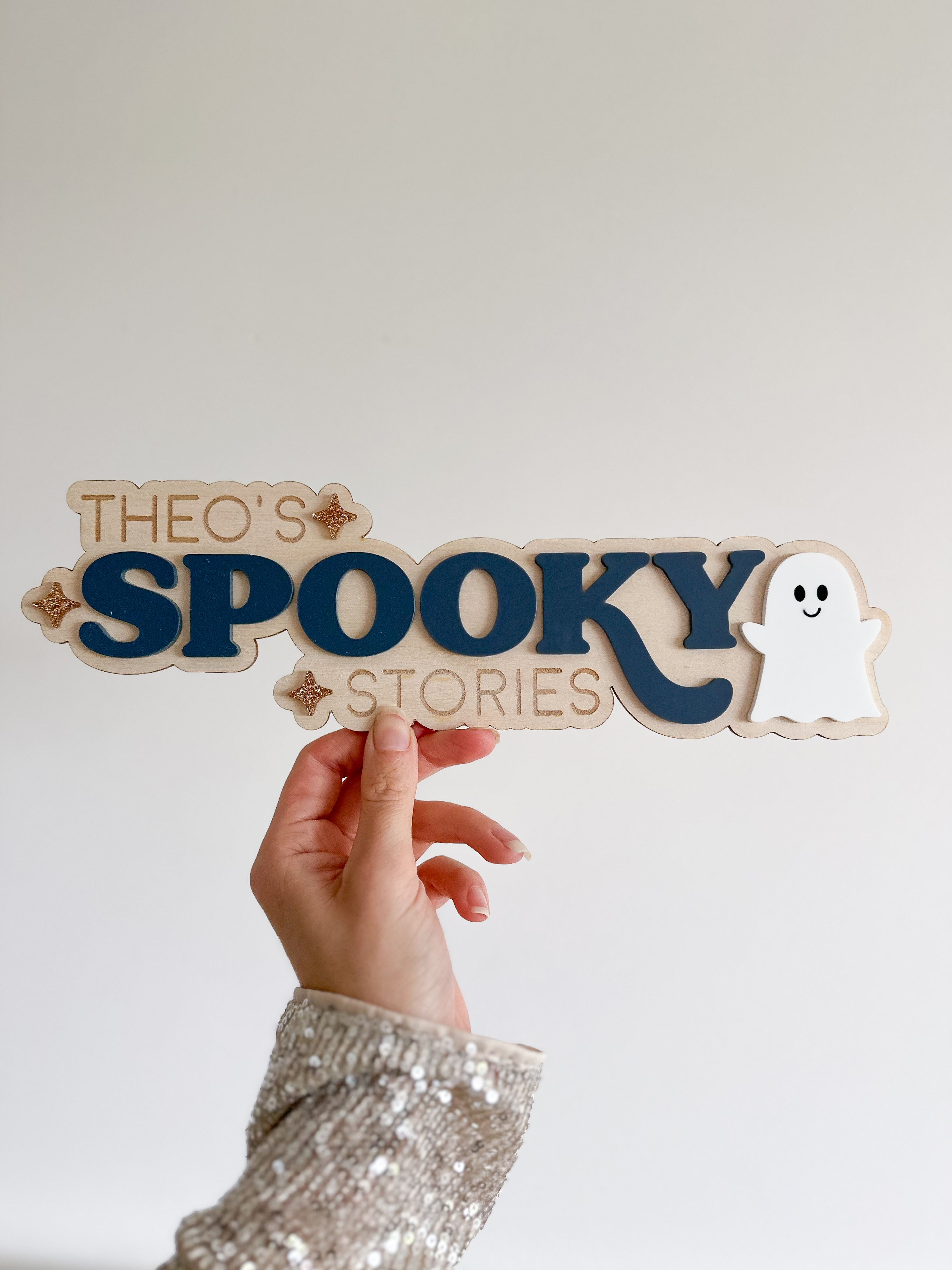 Double Layered Spooky Halloween Bookshelf Sign alternate view