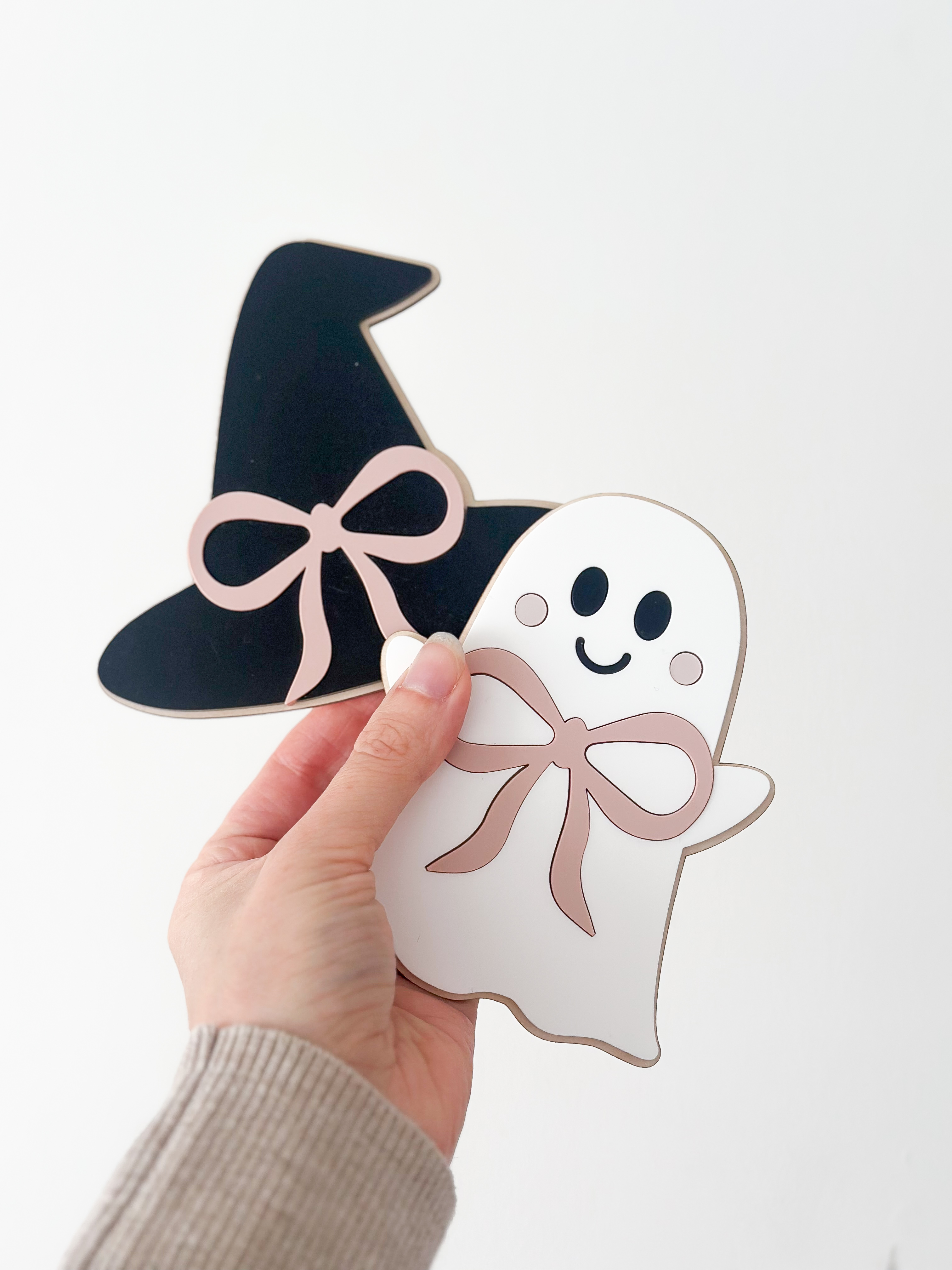 Halloween Bow Ghost & Witch Hat Shelf Sitters