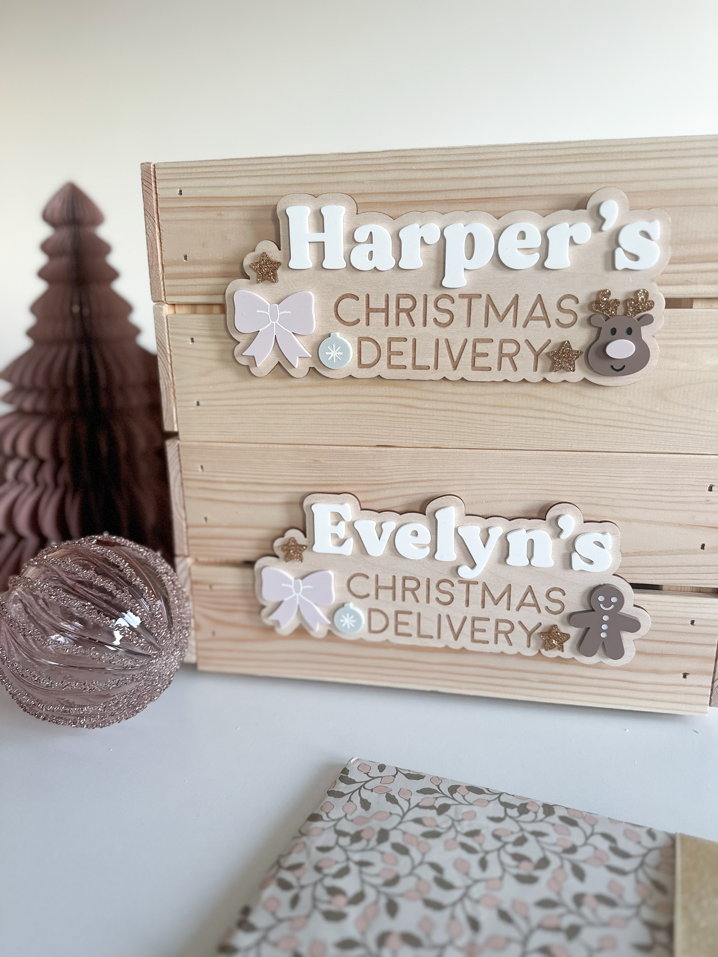 Interchangeable Personalised Christmas Crate (Bow & Reindeer) image 4