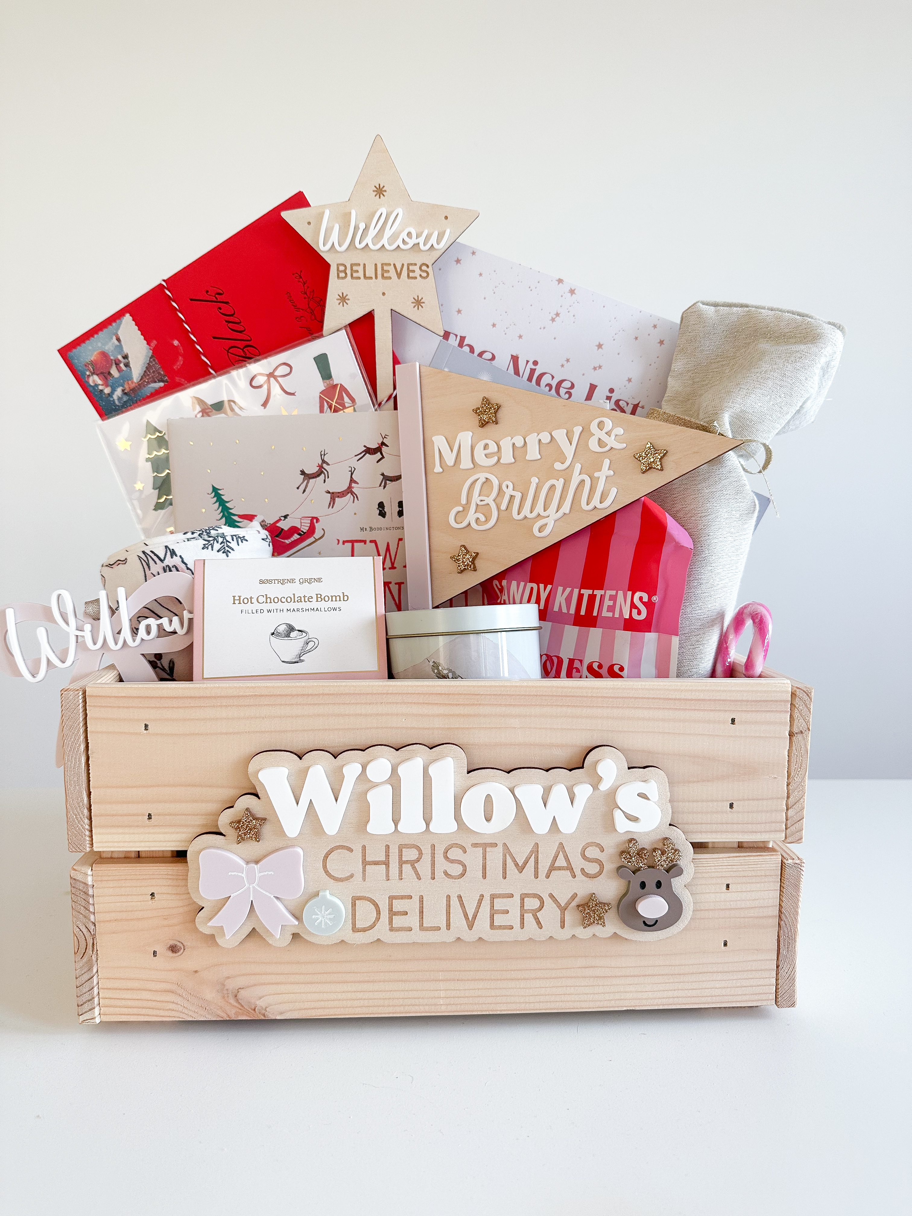 Interchangeable Personalised Christmas Crate (Bow & Reindeer) image 6