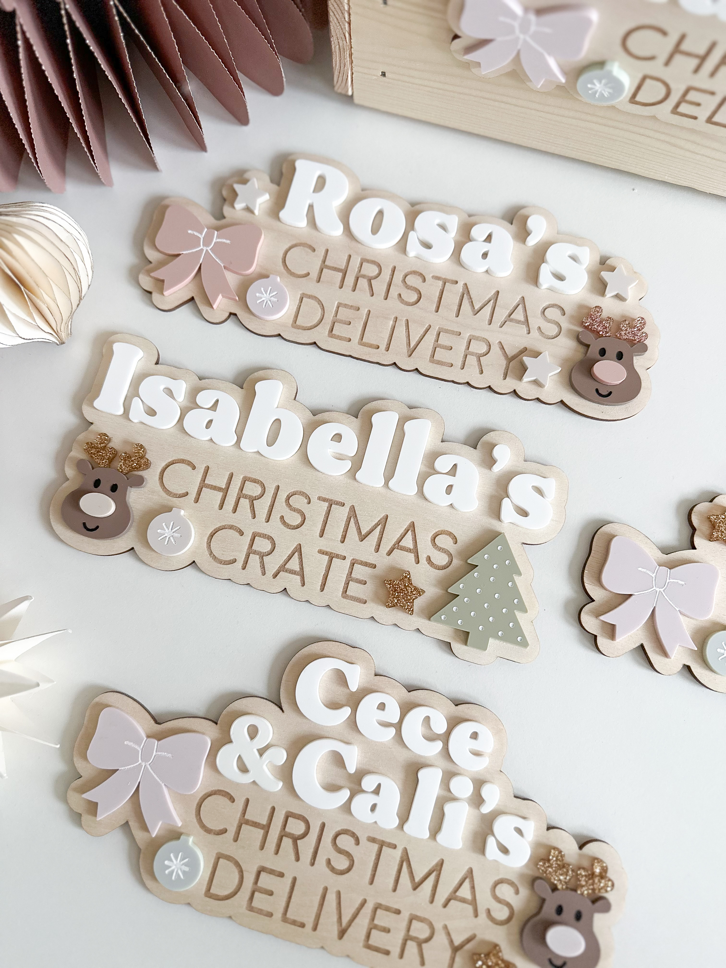 Interchangeable Personalised Christmas Crate (Bow & Reindeer) image 8