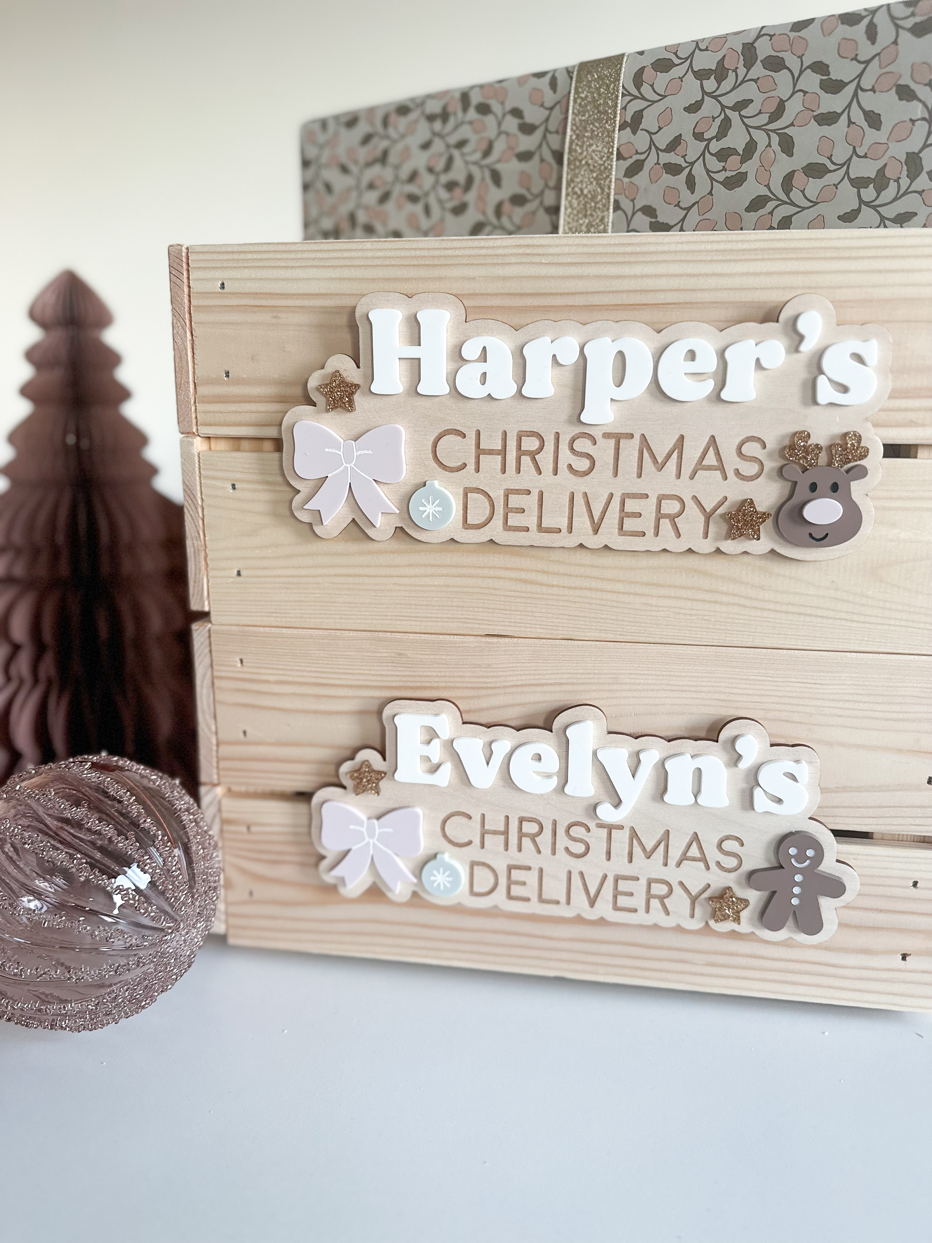 Interchangeable Personalised Christmas Crate (Bow & Gingerbread Man) image 5