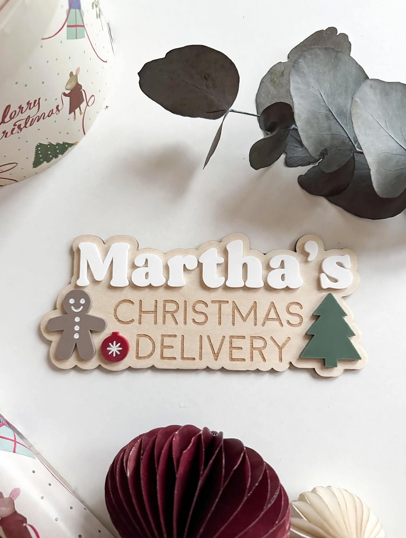 Interchangeable Personalised Christmas Crate (Gingerbread Man & Tree) image 3