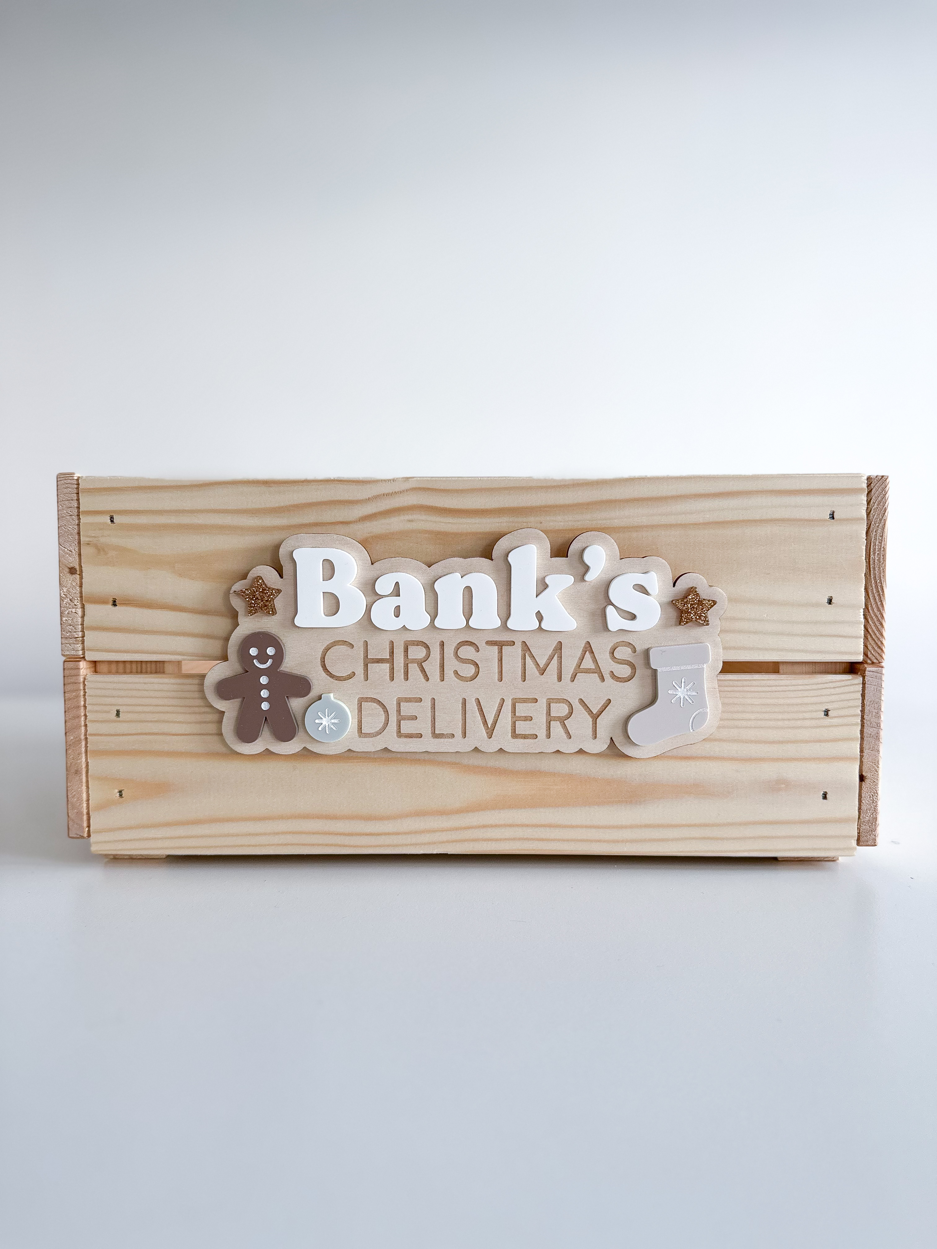 Interchangeable Personalised Christmas Crate (Stocking & Gingerbread Man) image 3