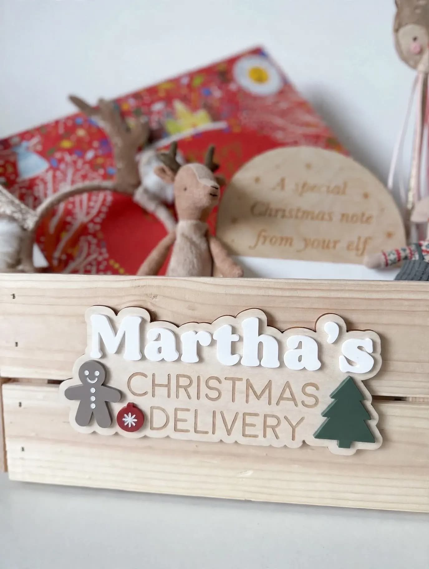 Interchangeable Personalised Christmas Crate (Gingerbread Man & Tree)