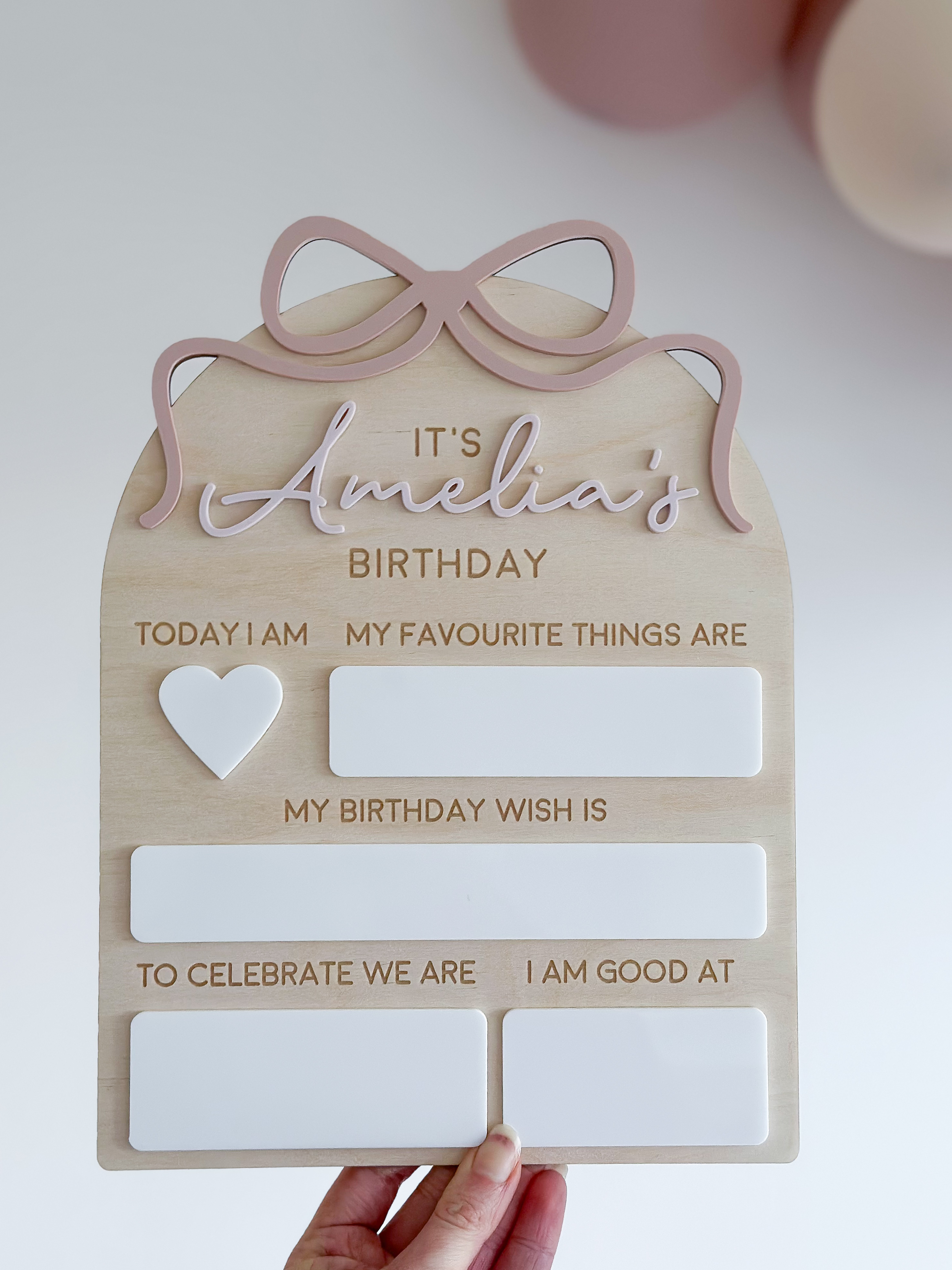 Personalised Dry Erase Bow Birthday Board/ Reusable wooden birthday board / birthday photo prop image 3
