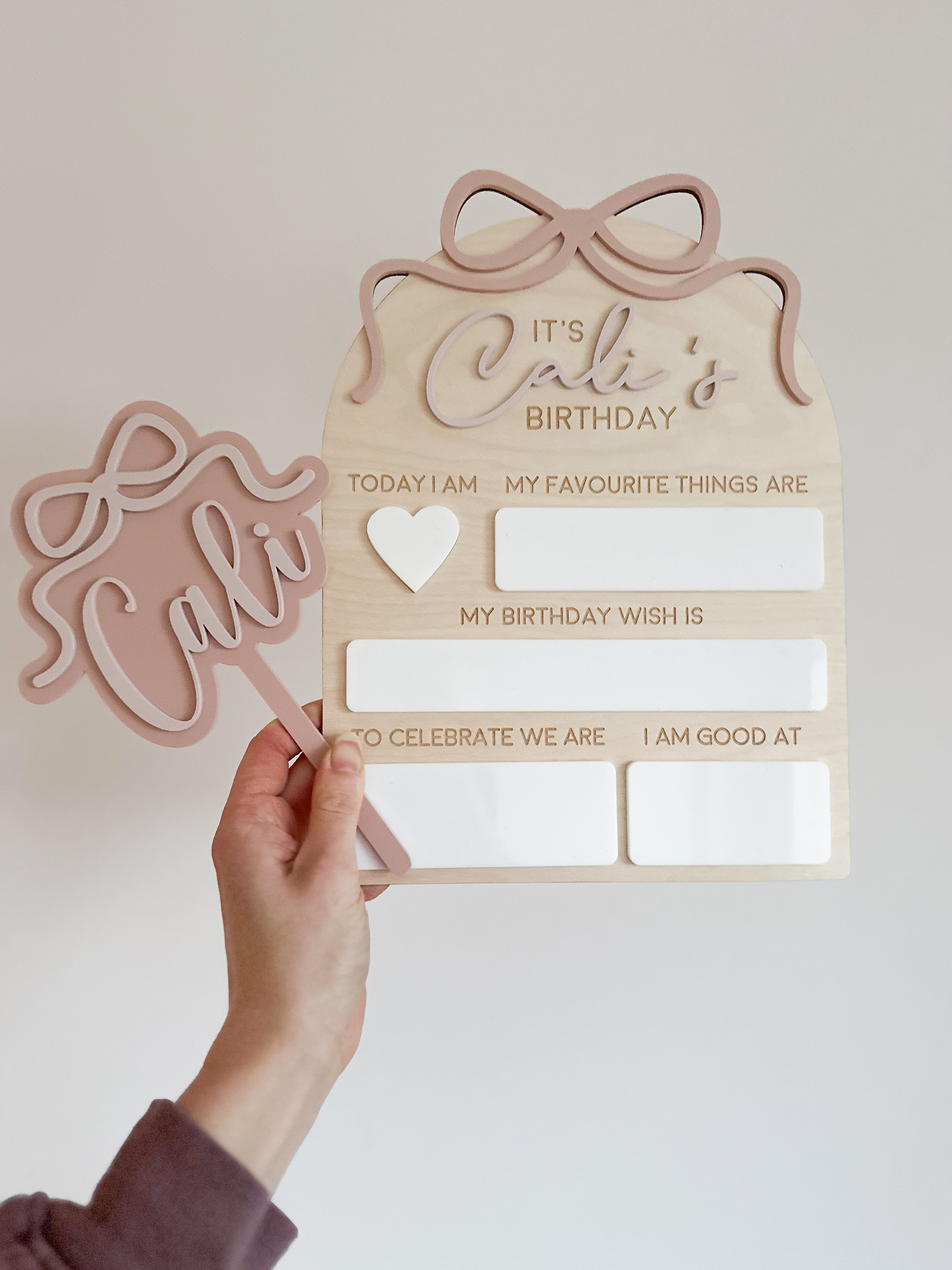 Personalised Dry Erase Bow Birthday Board/ Reusable wooden birthday board / birthday photo prop image 5